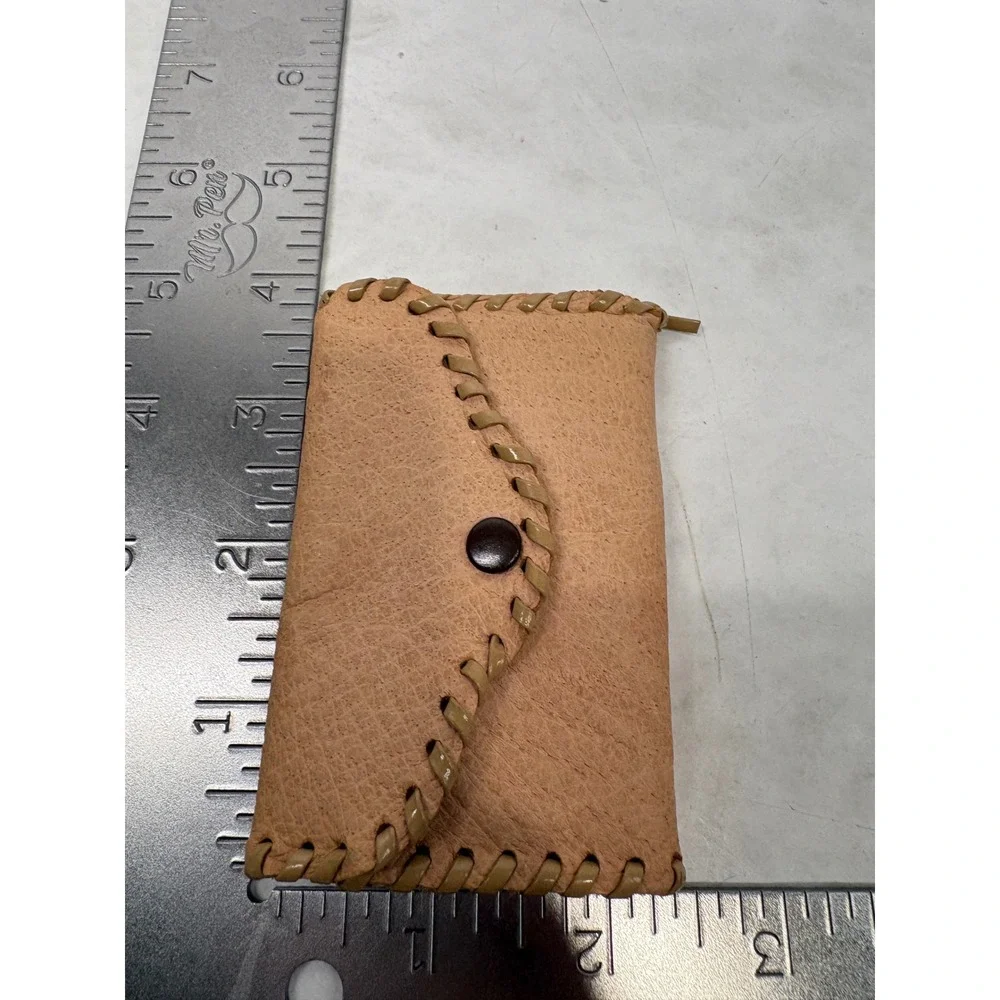 Vintage Tan Leather Whipstitch Key Case Wallet 6 Hook Holder with Coin Pouch